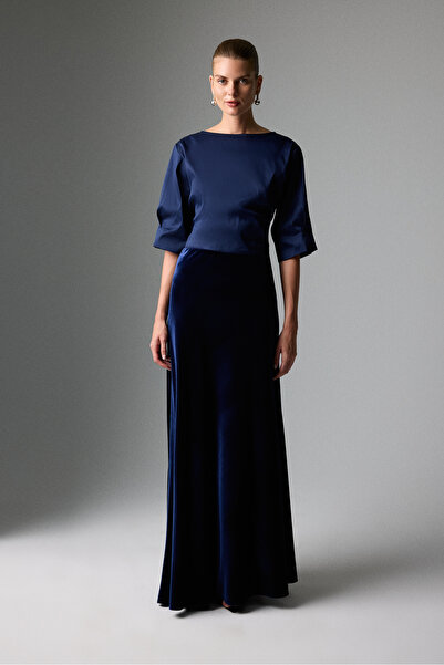 Roman Kadife Beli Lastikli Maksi Boy Etek Lacivert K2615067_015