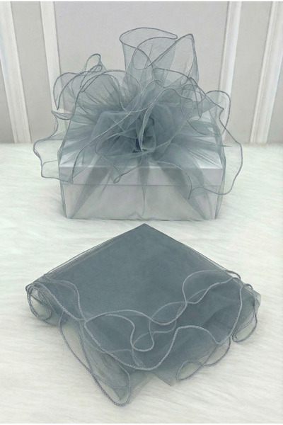 ZEYMERADE تول رمادي مزخرف بحواف أوفرلوك، حقيبة هدايا للعروس والعريس، للوعد وا...