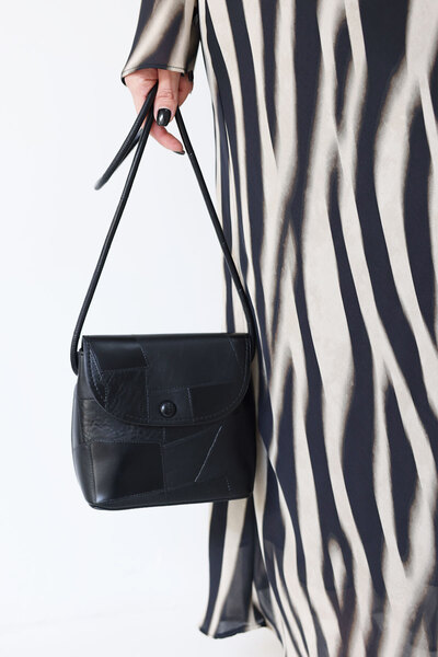 LUTVELIZADE Bag 2616 - Small Black Women's Bag with Geometric Texture and Lea...