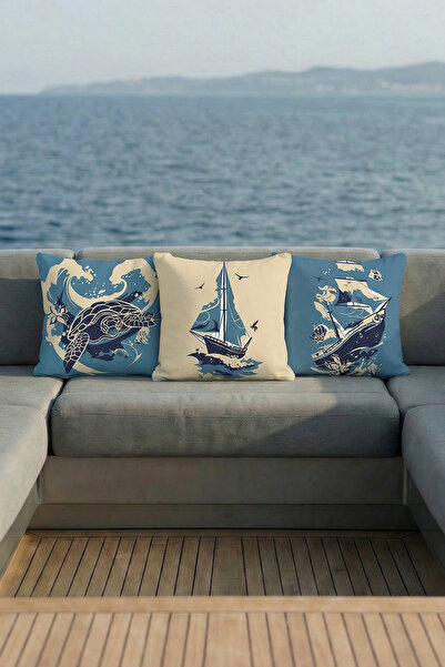 Moud's Комплект от 3 броя калъфи за възглавници с морски мотив, водоустойчив,...