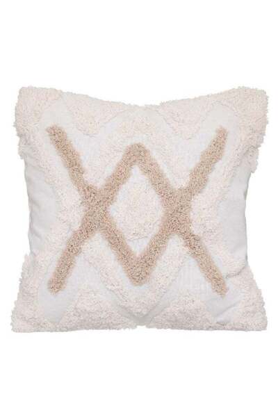 Atmosphera Atelier Tufted Square Shaped Cushion Cover White and Beige 40 x 40 cm