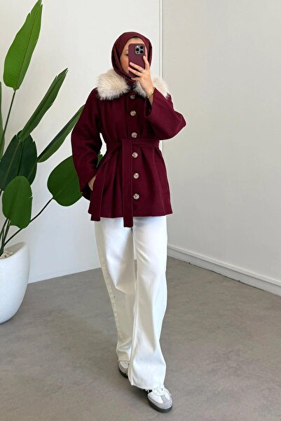 SİNDAL KÜRK YAKA ASTARLI KABAN 31-4034 - BORDO