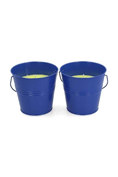 Patio Essentials 2-Piece Citronella Scented Painted Bucket Candle Set Blue 10 oz