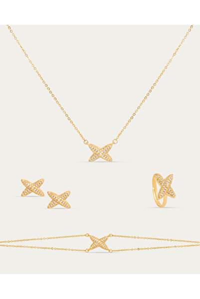 Un Gold jewelry set inlaid with zircon