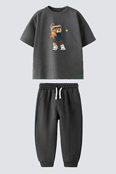 Monila Boys' Cotton Teddy Bear Printed T-Shirt and Sweatpants 2-Piece Set