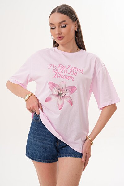 ŞİMAL Γυναικείο μπλουζάκι με λεπτομέρεια στάμπας και λαιμόκοψη ποδηλάτου, ove...