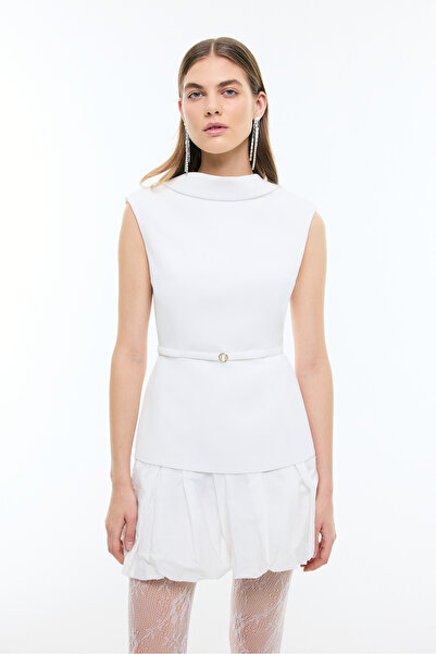 Roman Beli Tokalı Yaka Detaylı Bluz Beyaz YY013035_002