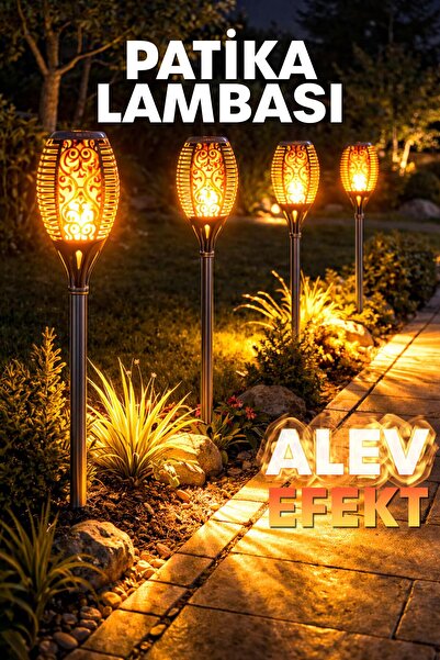 Telvesse 4 Adet Alev Efektli Bahçe Lambası Solar Güneş Enerjili Otomatik Foto...