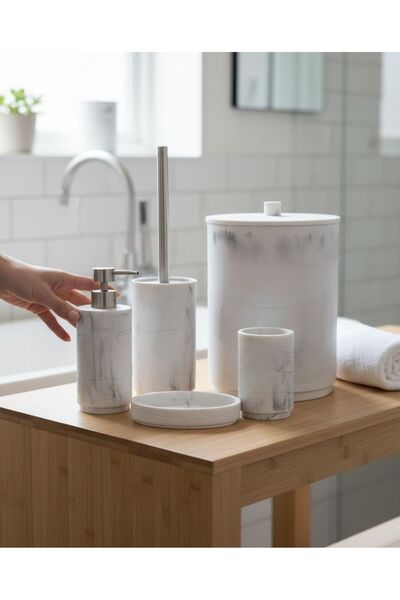 Onedekor 5 Piece Luxury Laduree Norela White Silver Bathroom Set