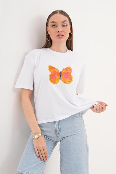 ŞİMAL Γυναικείο μπλουζάκι με λεπτομέρεια στάμπας και λαιμόκοψη  "ποδήλατο " o...