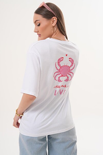 ŞİMAL Women's Back Print Detailed Crew Neck Oversize T-Shirt 260259