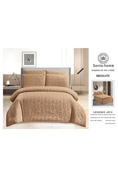 FIONNA.RO Superior Fine Duvet Cover Set With Embossed Embroidered Print - Bro...