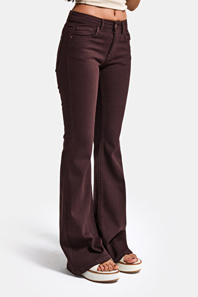 it's basic Women's Brown 7S6-81 Mid Rise Flare Fit Stretch Fabric Denim Jeans