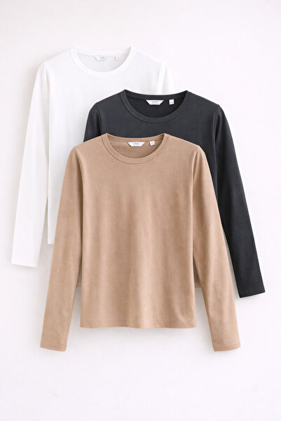 COMBİNE MİCHAİL Women's Long Sleeve Cotton Basic Slim Fit 3-Piece Blouse