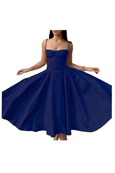 OEM Rochie Damă Vintage de Vară - Lungă, Croială A, Bretele Spaghetti, Buzuna...