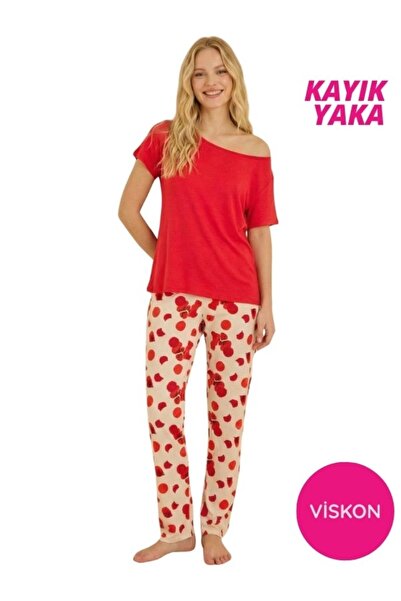 bie's Дамски комплект пижама без копчета, с лодкаобразно деколте, от вискоза,...