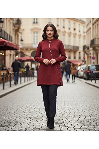 Invee Vector Tunic with Zipper Detail 7218 Bordo