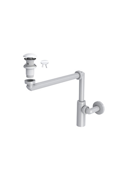 SUERA LUNA Yer Tasarruflu Lavabo Sifonu + Elixir Pop-Up Set (Parlak Beyaz - T...