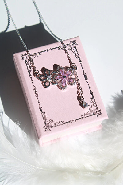 Harlofia Jewelry Steel dangle pink sakura necklace