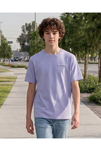 REDTAG Senior Boys Lilac Oversized Embossed T-Shirt