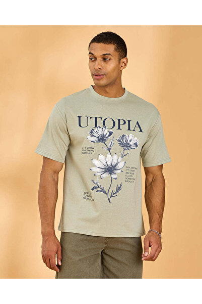 REDTAG تي شيرت رجالي مطبوع باللون الأخضر