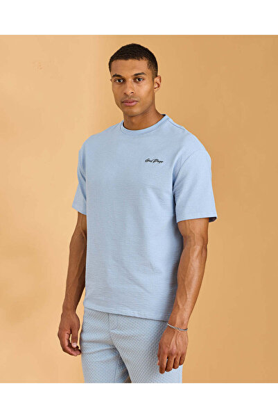 REDTAG تي شيرت جاكار أزرق للرجال