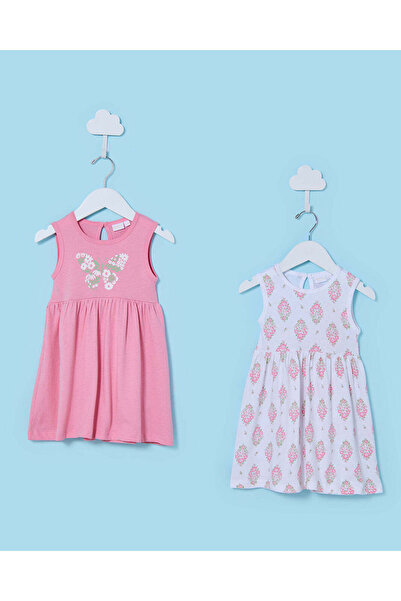 REDTAG فساتين بناتي وردية وبيضاء بدون أكمام (عبوة من قطعتين)