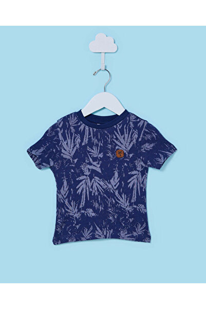 REDTAG Infant Boys Navy Jacquard Printed T-Shirt