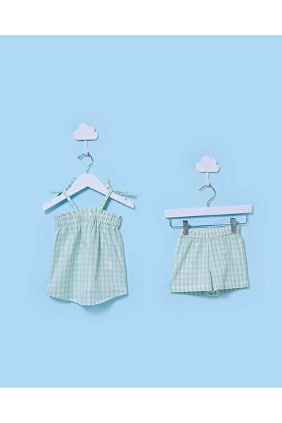 REDTAG طقم منسوج أطفال بناتي أخضر بدون أكمام منسوج