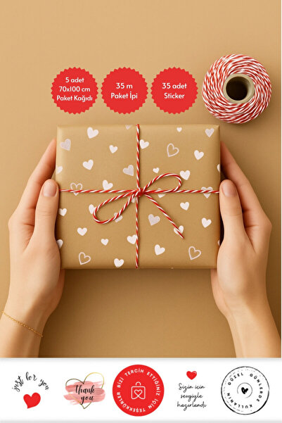 Bimotif مجموعة تغليف مكونة من 5 أوراق ورقية (بنمط قلب)، وحبل تغليف بطول 35 مت...