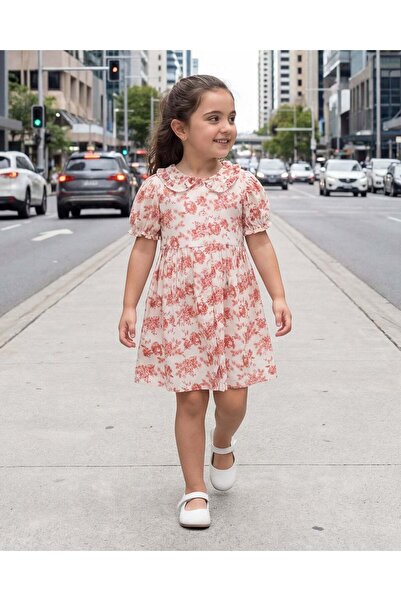 REDTAG فستان قميصي بناتي بنقشة زهور الخوخ