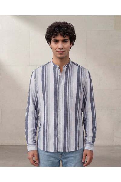 REDTAG Men White Striped Long Sleeve Shirt