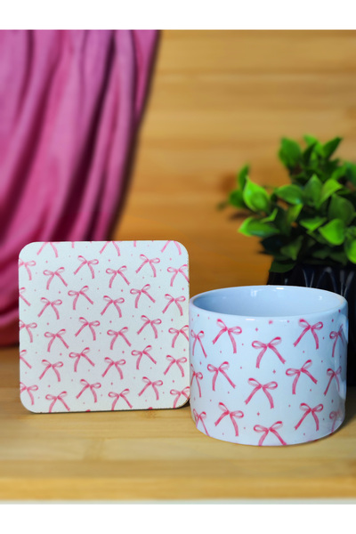 kuttuushop Kurdele Desenli Küçük Kupa Bardak Kahve Çay Fincanı ve Bardak Altı