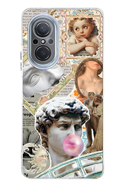 FLAMENKO حافظة هاتف شفافة بنمط رينيسانس كولاج متوافقة مع هاتف هواوي نوفا 9 SE