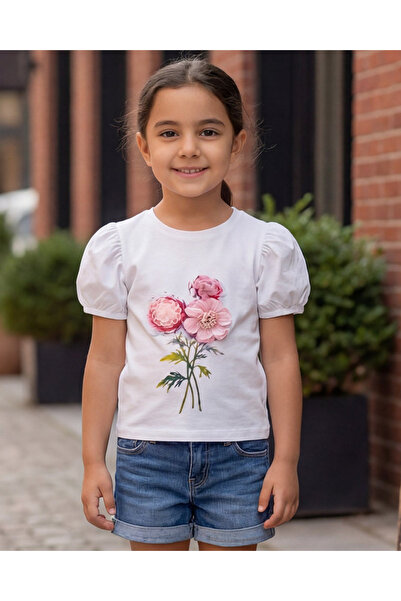 REDTAG Girls White 3D Flower Embellished Jersey Top