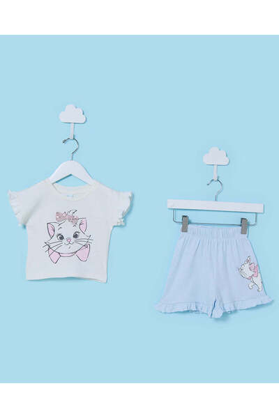 REDTAG Infant Girls White and Blue Marie Character Two-Piece Set