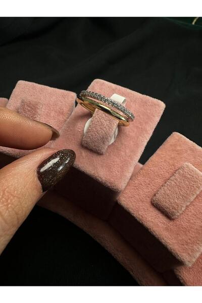 CESS JEWELRY Modern Tam Tur ve Gold Alyans İkili Yüzük (Marteniçka HEDİYELİDİR)