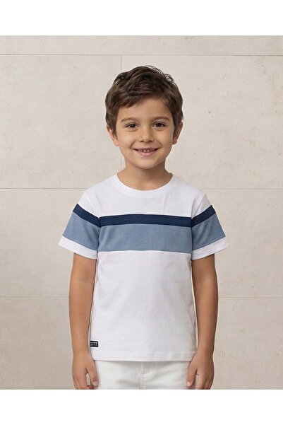 REDTAG Boys White Striped T-Shirt