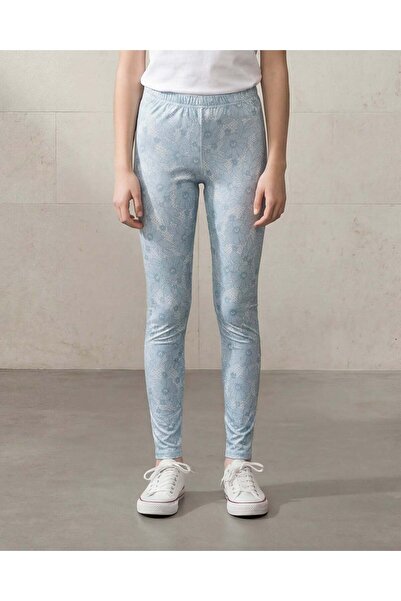 REDTAG Senior Girls Light Blue Floral Skinny Fit Leggings