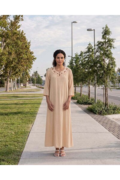 REDTAG Women Beige Floral Embroidery Nightgown
