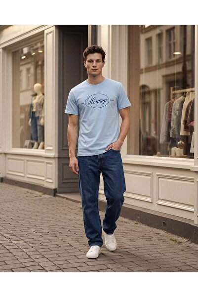 REDTAG Men Blue Printed T-Shirt