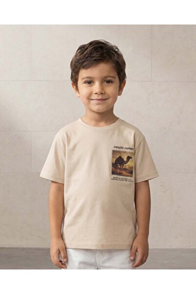 REDTAG Boys Beige Printed T-Shirt