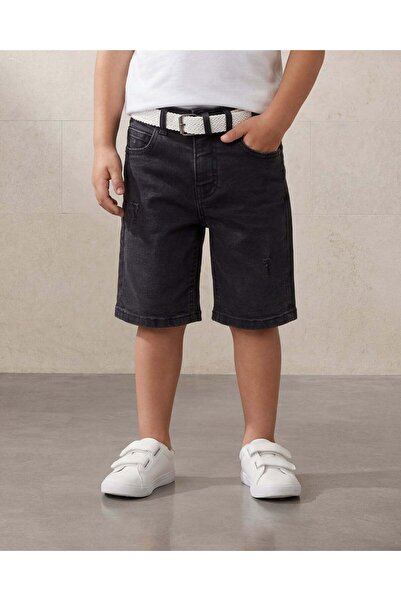 REDTAG Boys Black Belted Shorts
