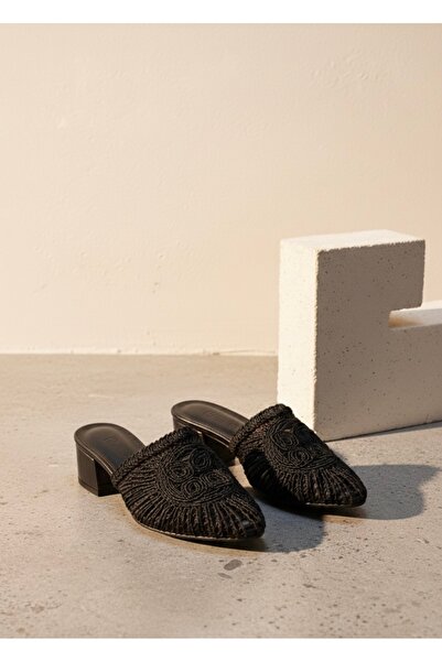 BonuStep Kadın Siyah Triko Örgülü Hafif Yüksek Tabanlı Günlük Rahat Şık Terlik