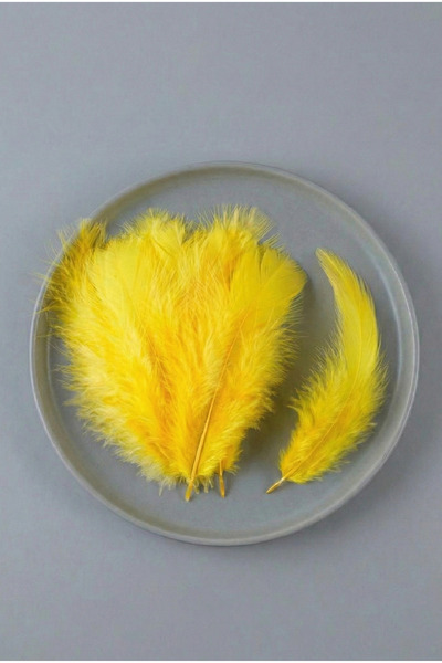 Massaltay ريش طيور صفراء، عبوة من 100 قطعة، ريش زخرفي صناعي ملون للهوايات وال...
