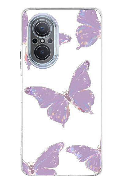 FLAMENKO Huawei Nova 9 Se Compatible Purple Butterfly Pattern Transparent Pho...