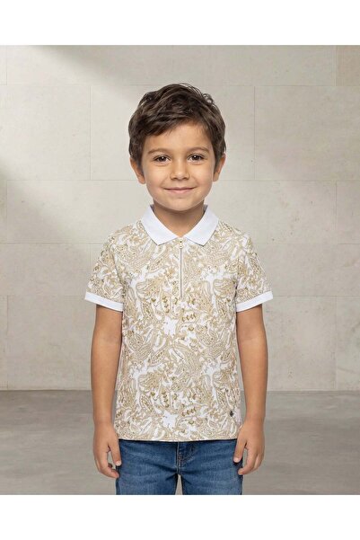 REDTAG Boys White Paisley Print Polo T-shirt