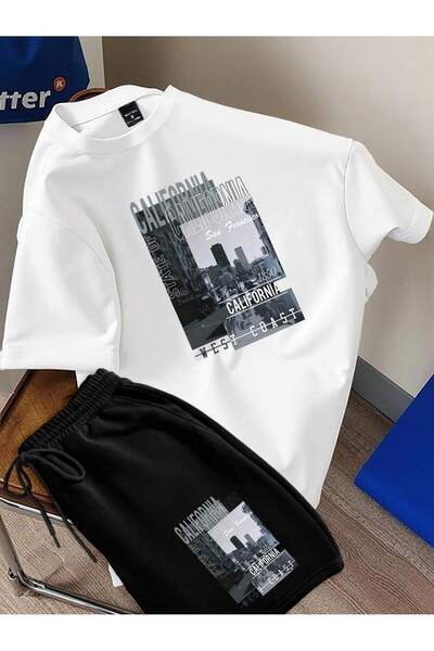 PENTHİLUS Claim Dot Men's Slim Fit Graphic Printed T-Shirt & Shorts Set