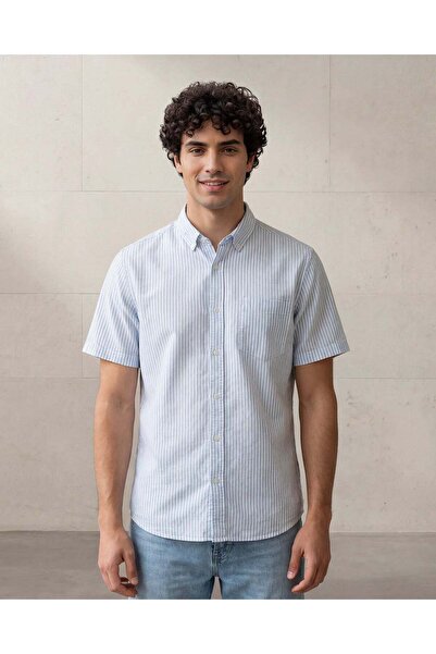 REDTAG Men Blue Short Sleeve Oxford Shirt