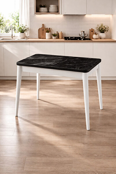 Atolye Casa 60x100cm Siyah Mermer Katlanır Mutfak Masası Dolunay Model